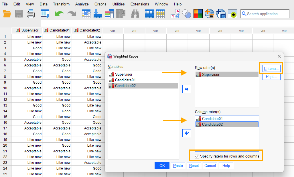 Weighted Kappa in SPSS