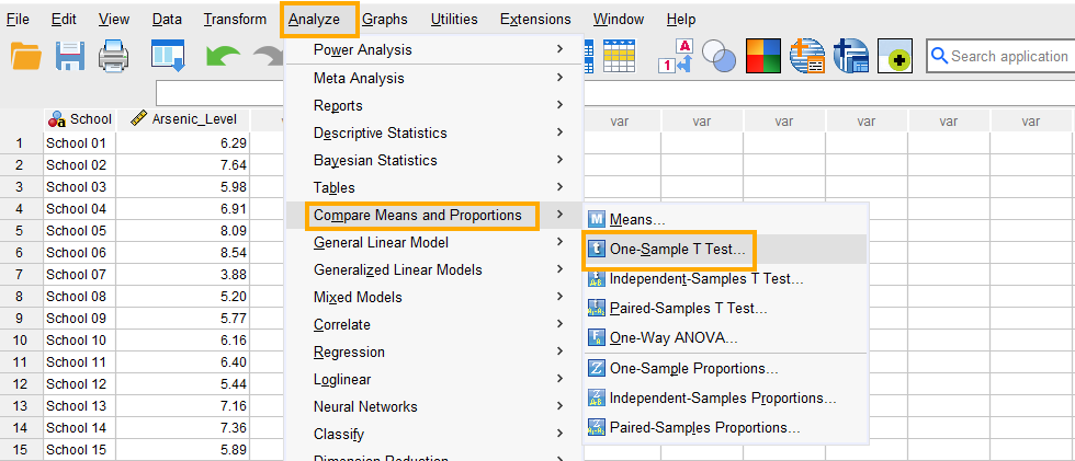 One-sample t-test in SPSS