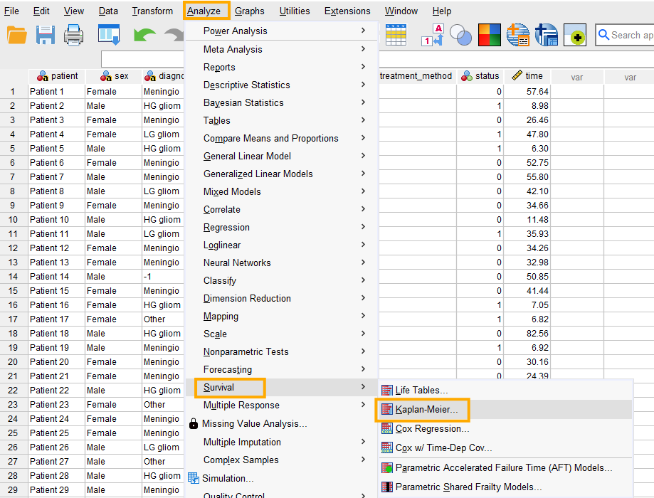 Kaplan Meier curve in SPSS