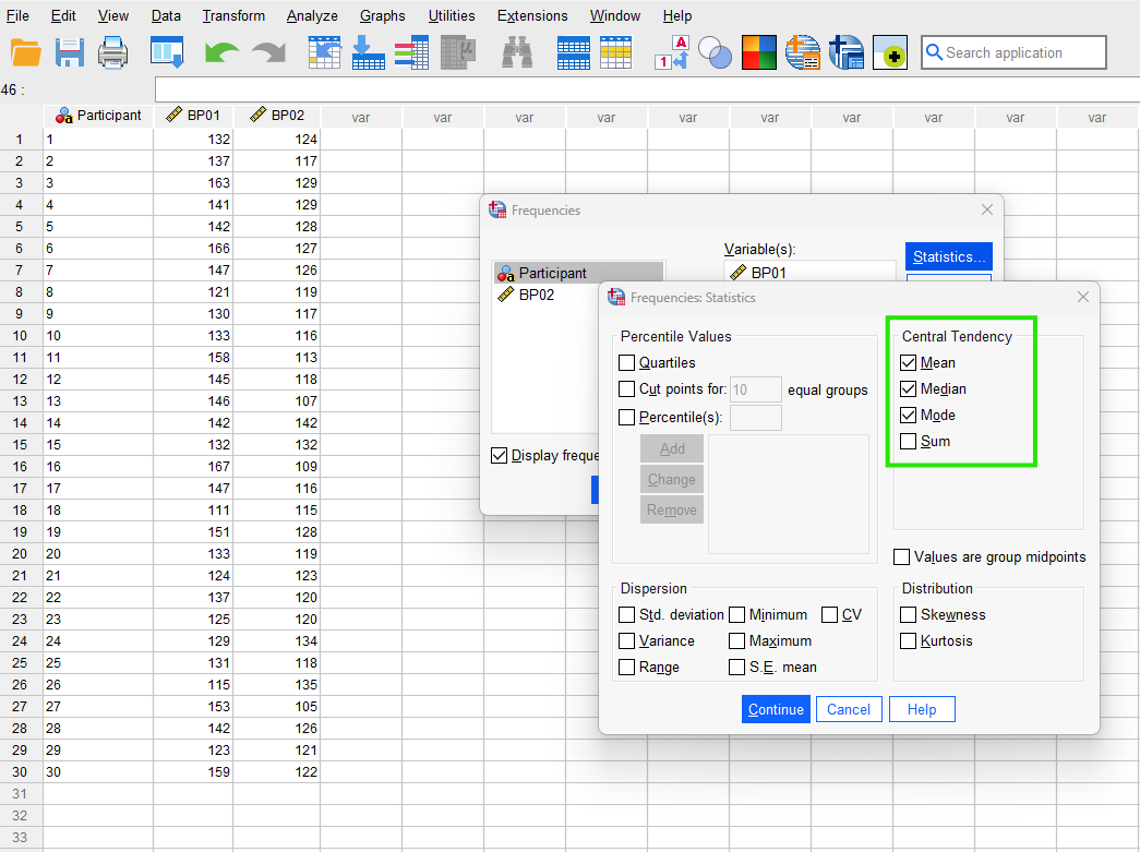 Mean median mode SPSS