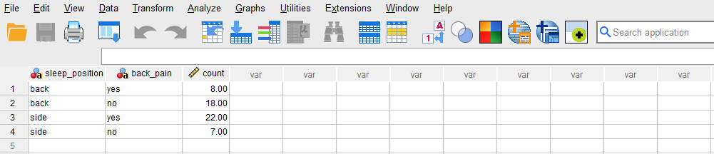 contingency table entry in SPSS
