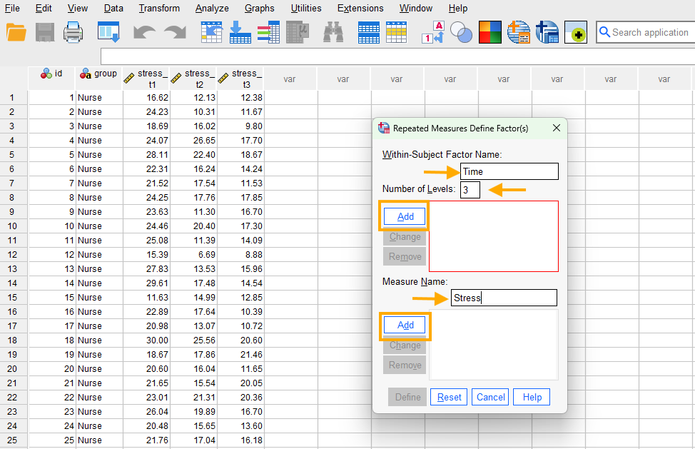 Defining variables for two-way mixed repeated measures ANOVA