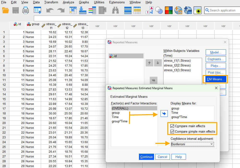 Estimated marginal means in SPSS for two-way mixed repeated measures ANOVA